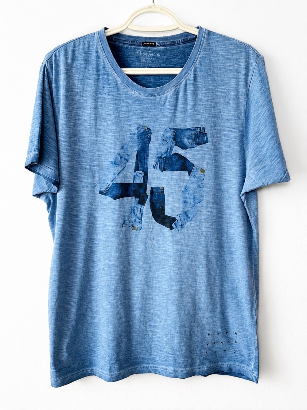 PEPE JEANS LONDON 45Th Anniversary 1973 Blue Rare Slim Fit Graphic Tee Size XL